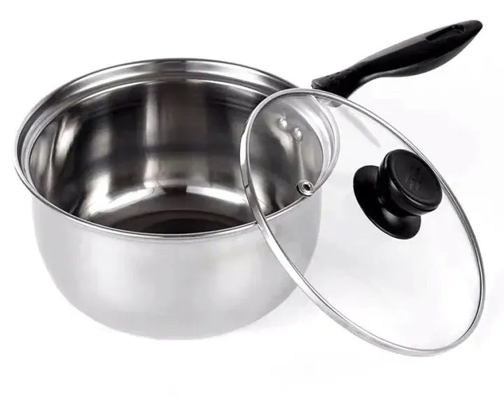 14cm | Stainless Steel Milk Pot with Glass Lid | Coffee Warmer with Handle