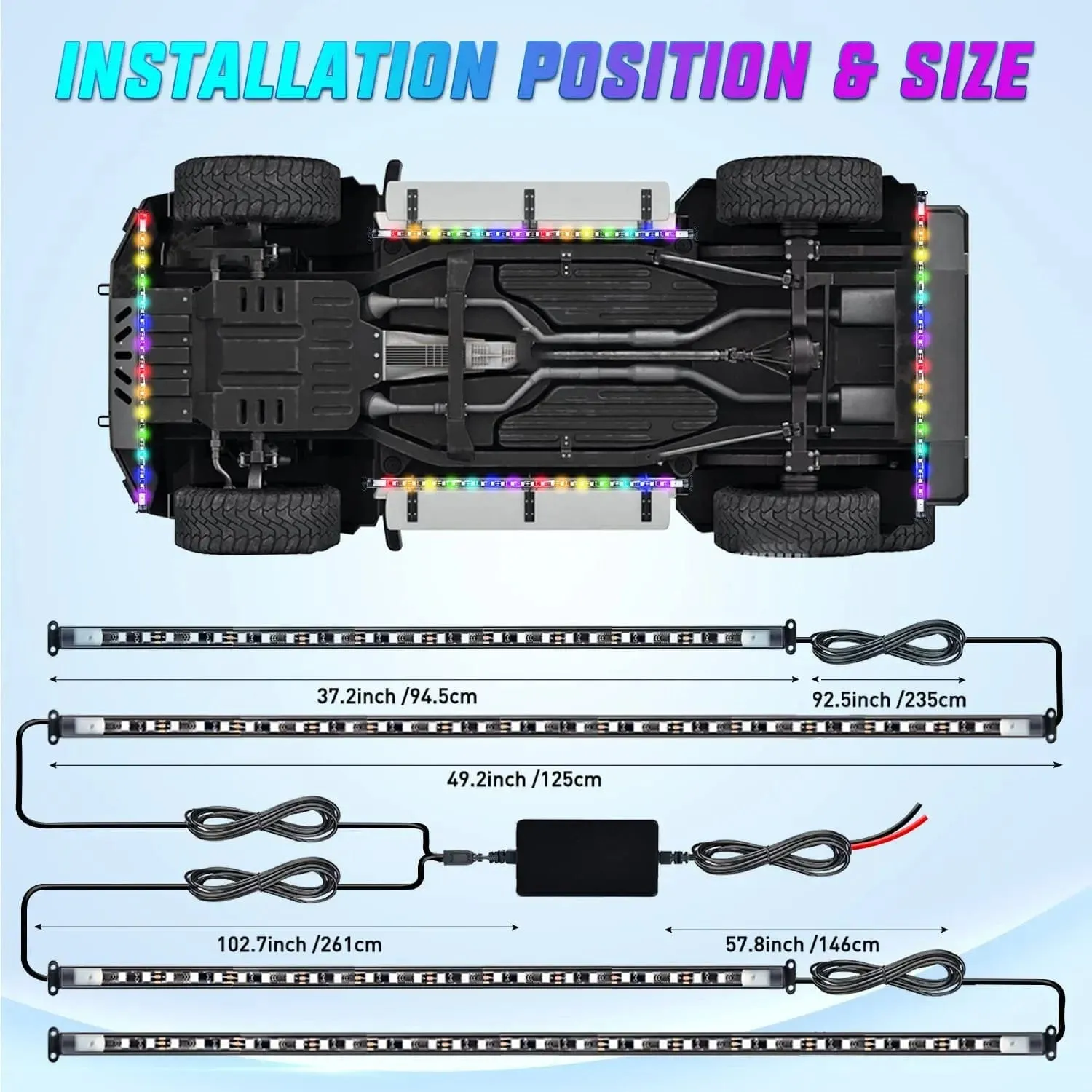 256Leds RGBIC Underglow Neon APP Remote Control Led Strip Light 4PCS