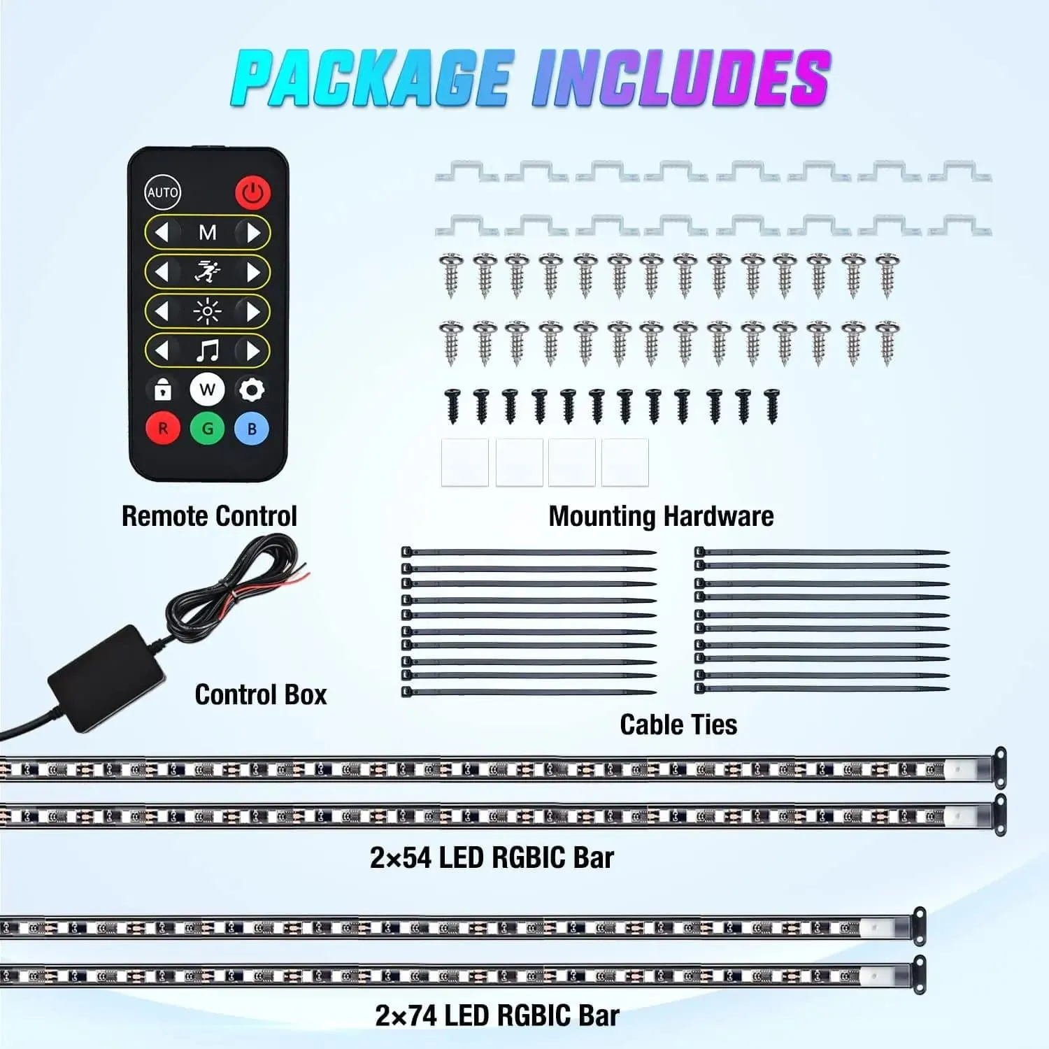 256Leds RGBIC Underglow Neon APP Remote Control Led Strip Light 4PCS