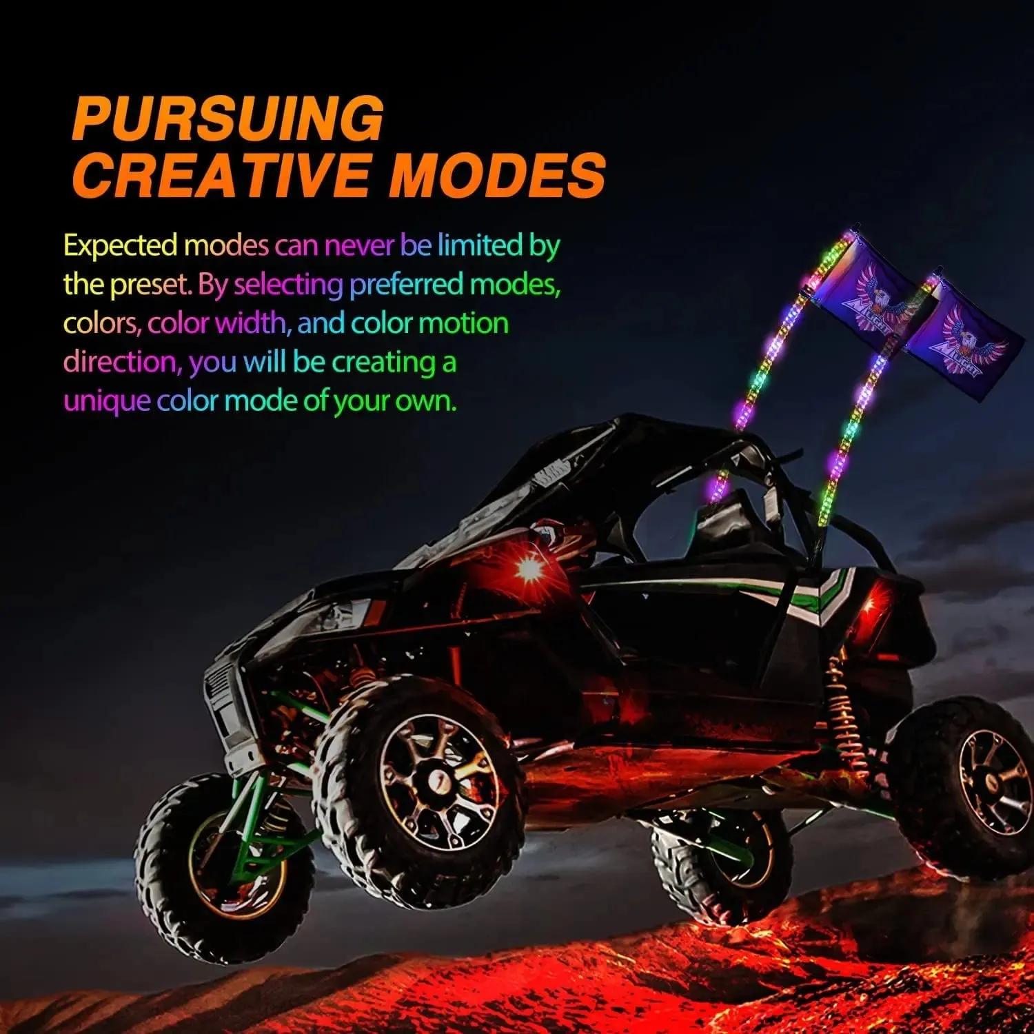 2Pcs 4FT Spiral Antenna Bluetooth Remote App Control Led Whip Light | 10FT Wire 5Pin Switch