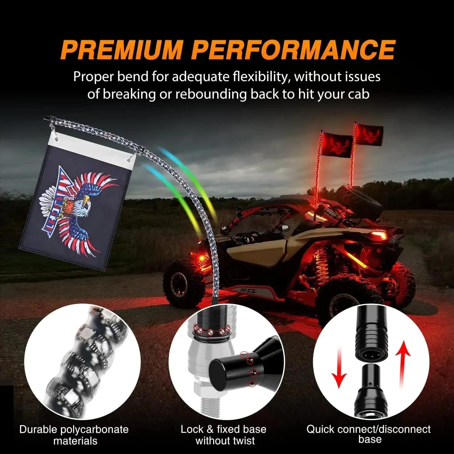 2Pcs 4FT Spiral Antenna Bluetooth Remote App Control Led Whip Light | 10FT Wire 5Pin Switch