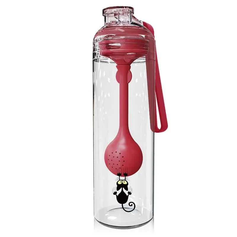 Cat Patterned Water Bottle with Fruit Infuser
