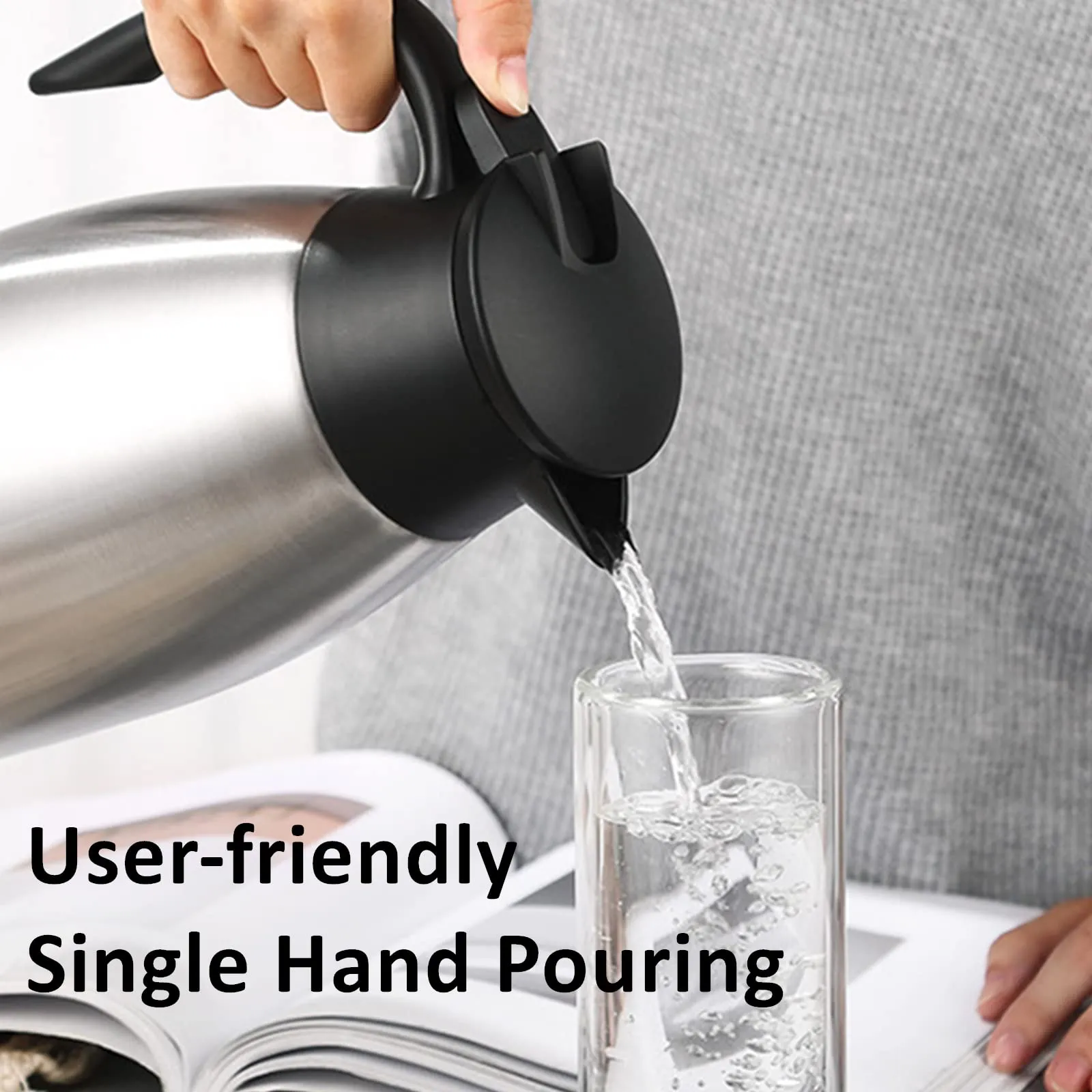 Coffee Carafes for Keeping Hot, 68oz/2L Thermal Carafe for Hot Liquids, Insulated Coffee Thermos, Stainless Steel Thermal Pot Flask Dual Wall Insulated Water Tea Beverage Dispenser Cleaner Brush