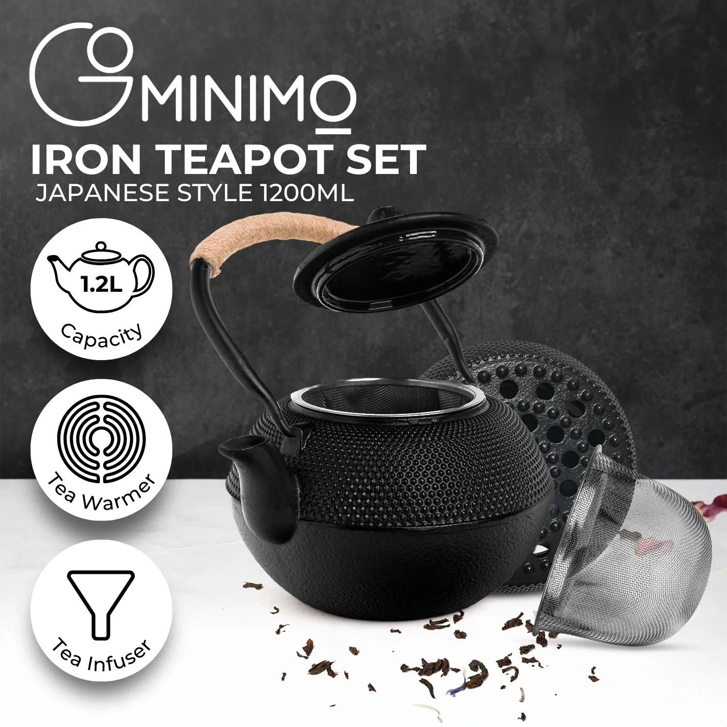 Enameled Cast Iron Teapot Set with Filter & Warmer - 1200ML GOMINIMO