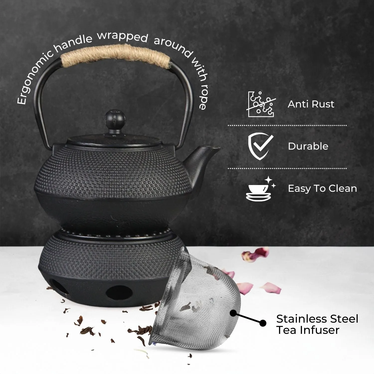 Enameled Cast Iron Teapot Set with Filter & Warmer - 1200ML GOMINIMO