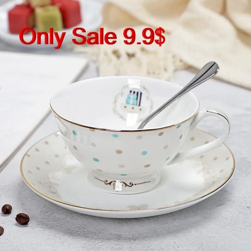 Floral Pattern Porcelain Tea Cup, Saucer and Spoon
