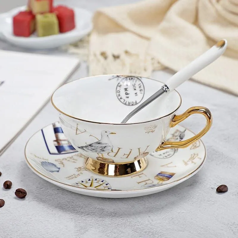 Floral Pattern Porcelain Tea Cup, Saucer and Spoon