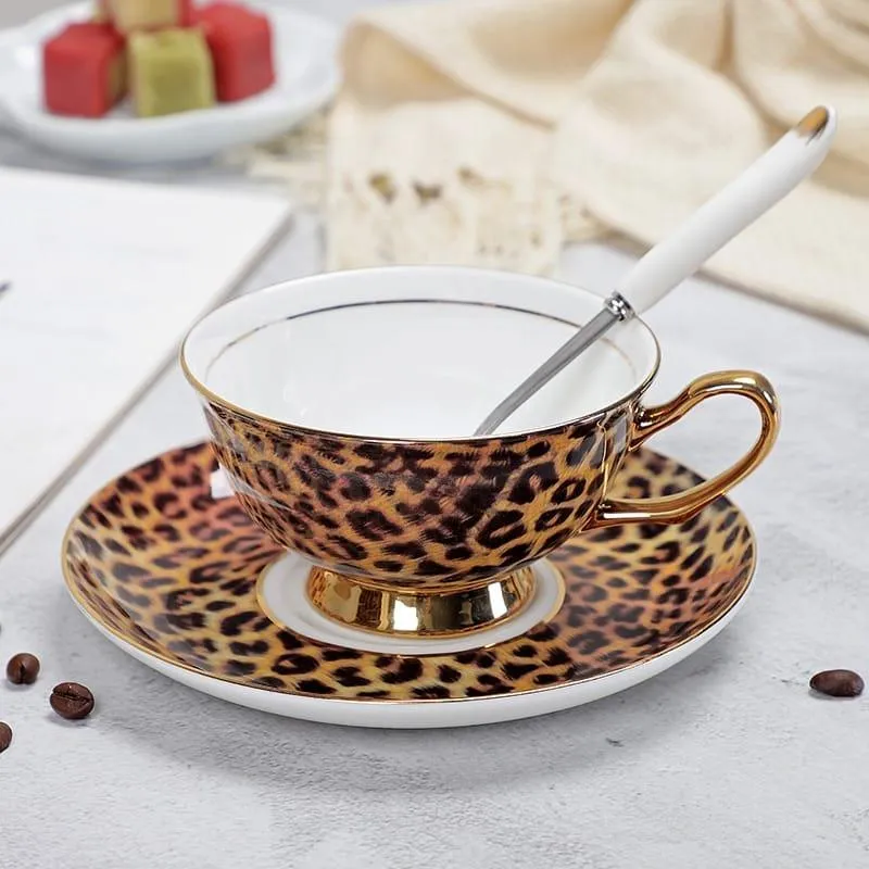 Floral Pattern Porcelain Tea Cup, Saucer and Spoon