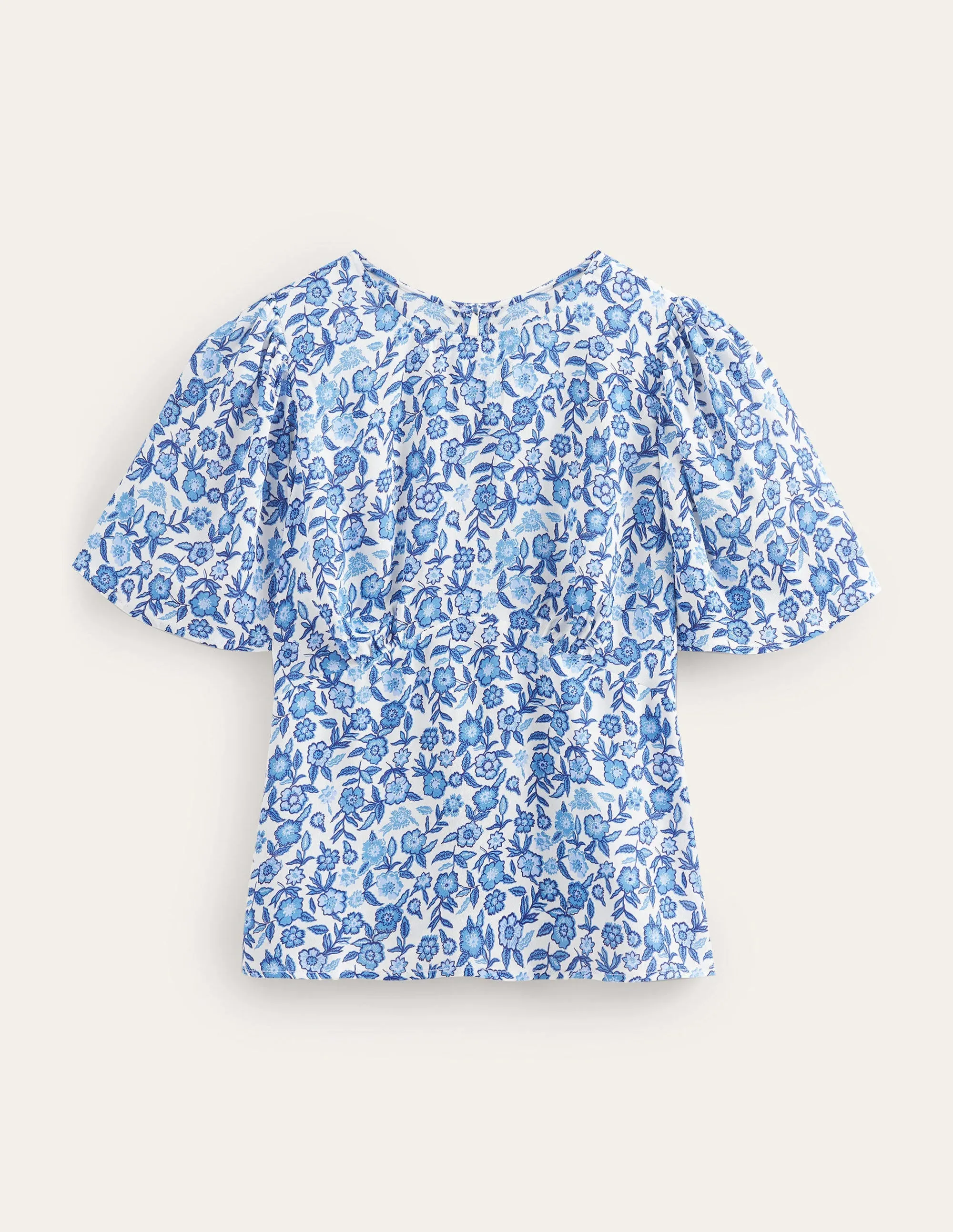 Flutter Sleeve Top-Porcelain Blue, Pansy Bloom