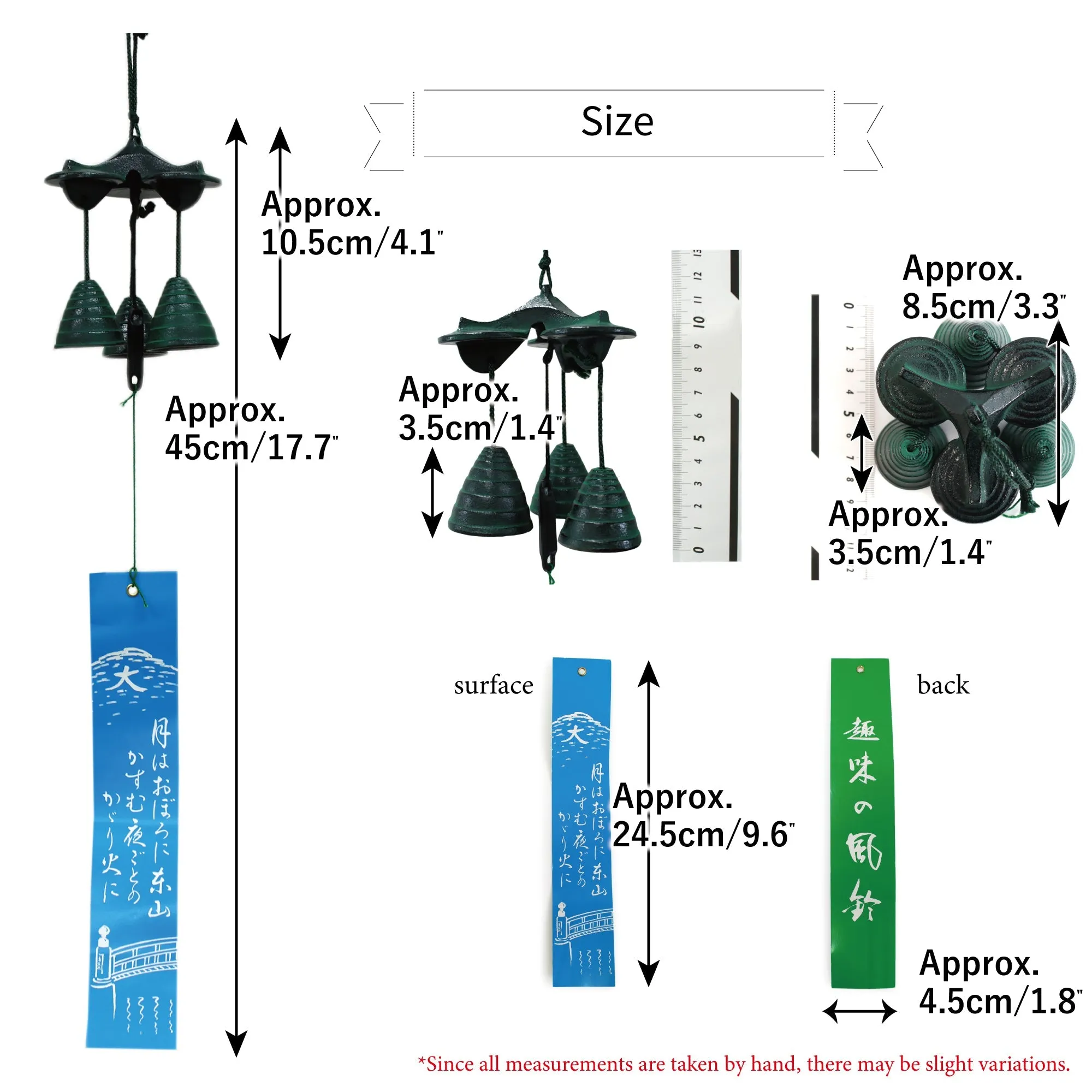 Furin,Japanese Wind Chime Nanbu Cast Iron Handcraft, 3 Small Bells