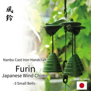Furin,Japanese Wind Chime Nanbu Cast Iron Handcraft, 3 Small Bells