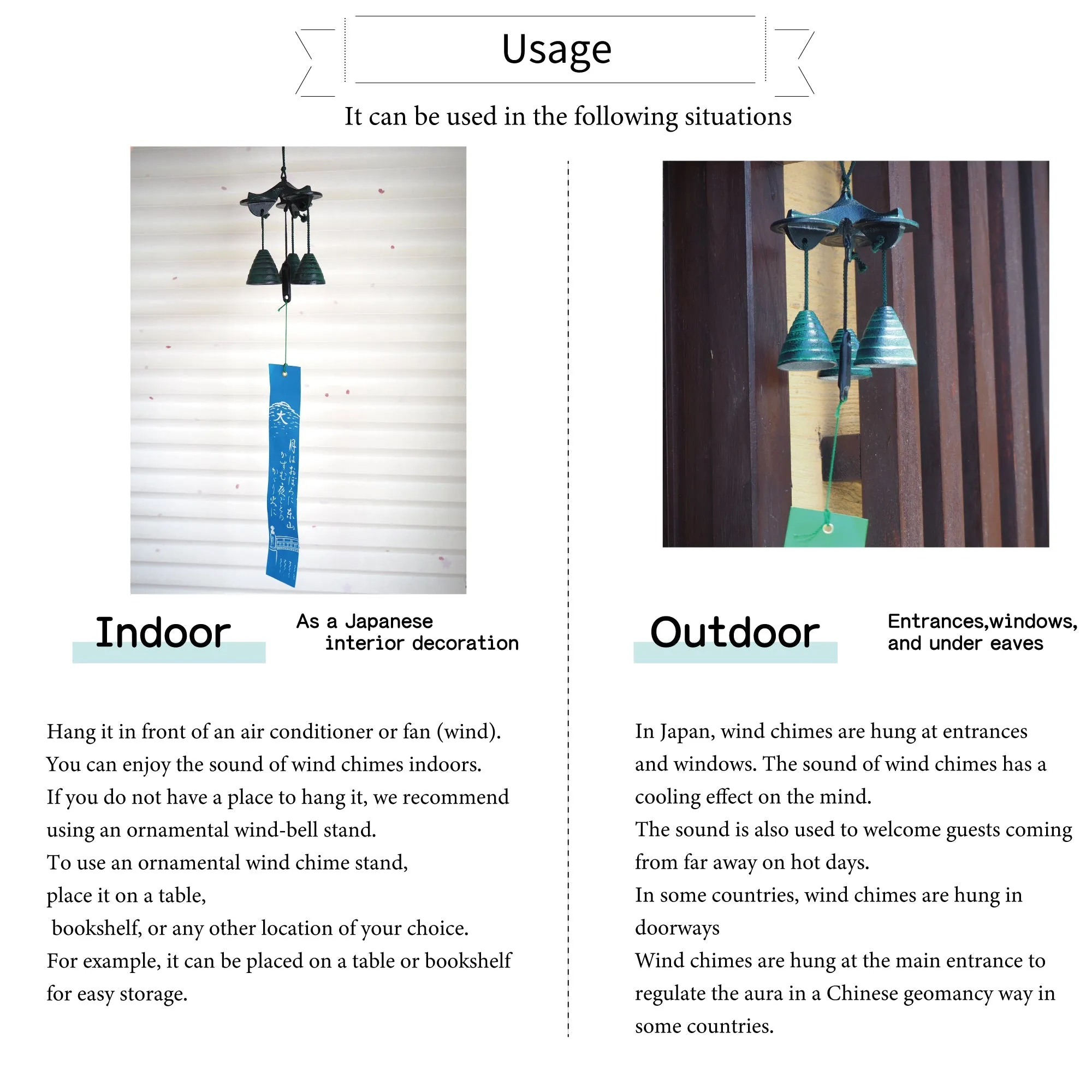 Furin,Japanese Wind Chime Nanbu Cast Iron Handcraft, 3 Small Bells