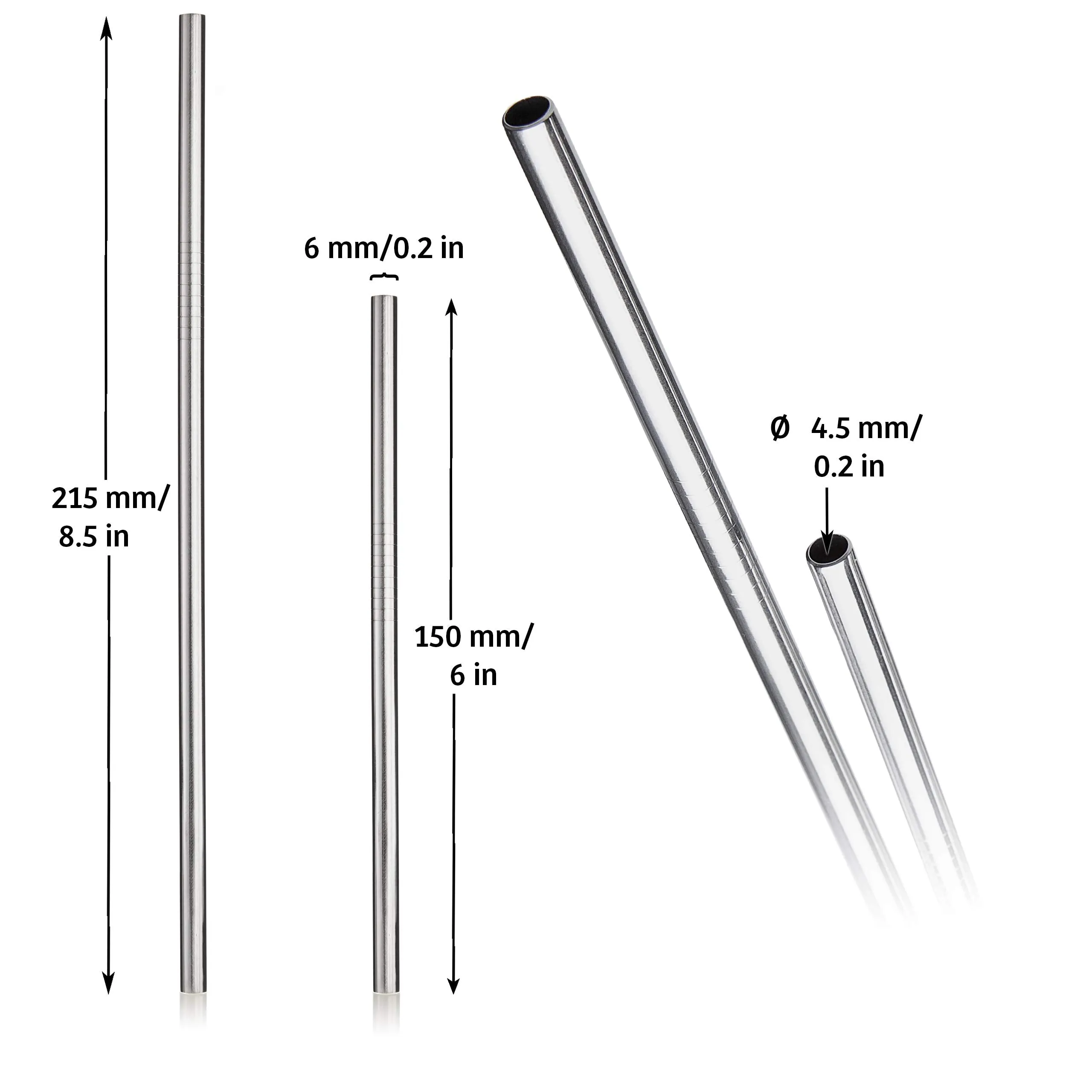 Glass Straws Drinking Reusable With Case: 8 Clear Glass Straws with Straw Brush in 2 sizes
