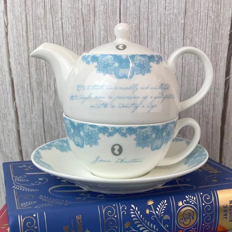 Jane Austen Bone China Tea Set For One - Pride and Prejudice Design | Exclusive Collection