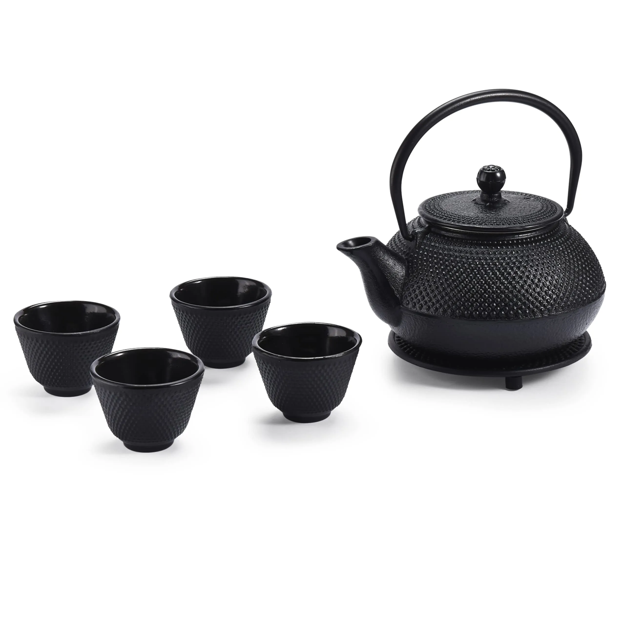 Japanese Coated Cast Iron Teapot Set Of 4 - Kettle With Stainless Steel Infuser