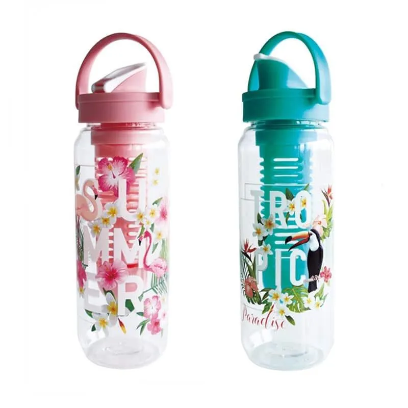 Tropical Patterned Water Bottle with Fruit Infuser